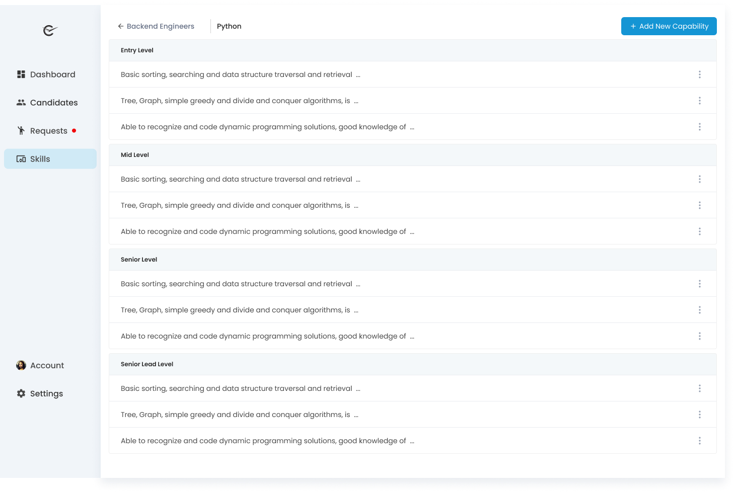 Talent Intelligence skill capability configuration